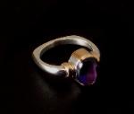 Handmade Silver and 18k Gold Ring with Purple Cabuchon